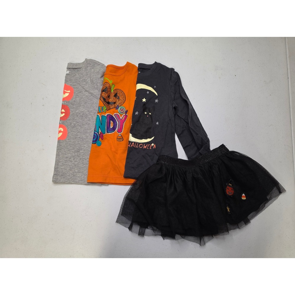OshKosh Girls Halloween Shirt Skirt Lot 24M Pumpkin Cat Candy Tulle Tutu 4pc Set